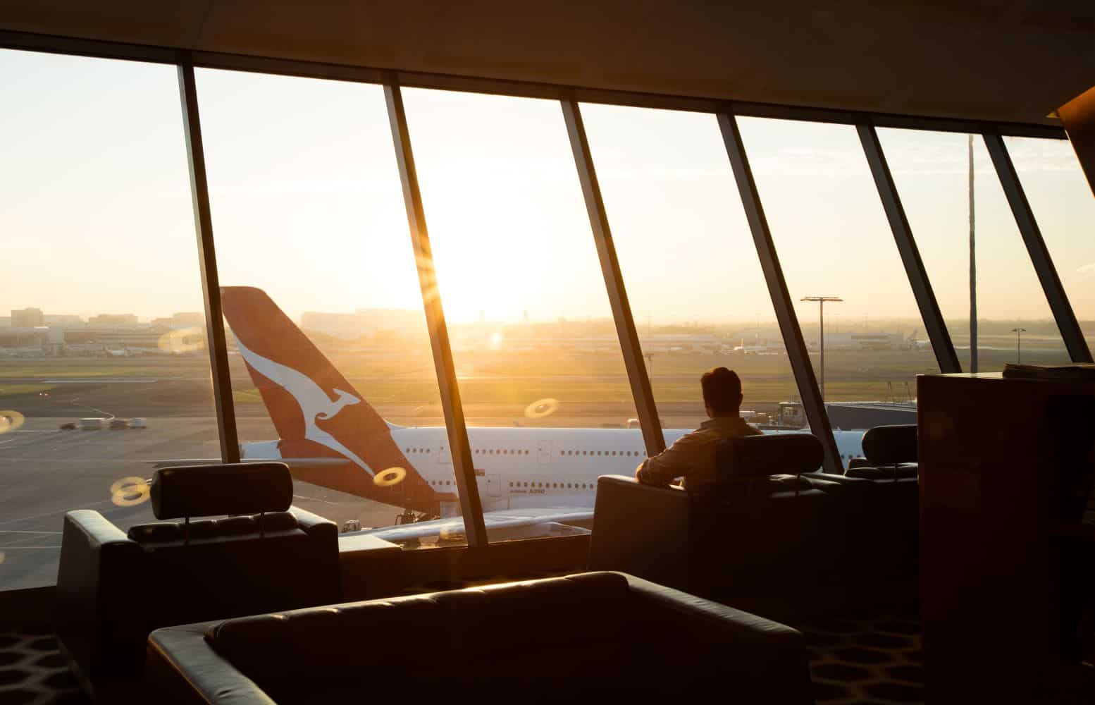 View of Qantas airplane inside a Qantas Lounge