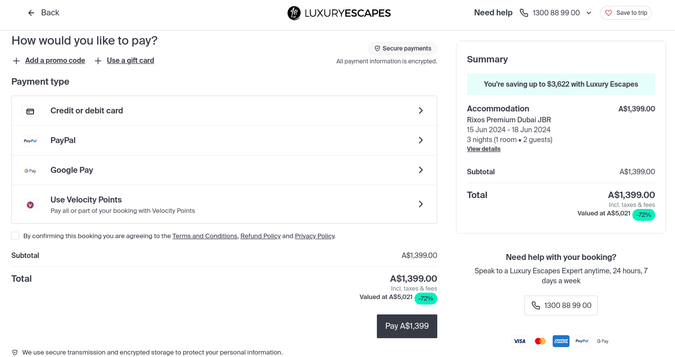 Luxury Escapes with Velociy Points
